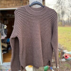 Madewell Chocolate Ribbed Crew Neck Sweater
